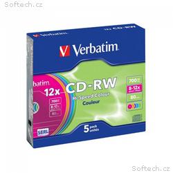 VERBATIM CD-RW80 700MB, 12x, COLOR slim, 5pack