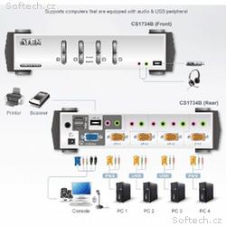 ATEN CS1734B 4-Port USB 2.0 KVMP Switch OSD, 4x US