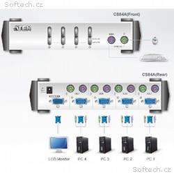 ATEN CS84A 4-Port PS2 KVM Switch, 4x PS2 Cables, 1