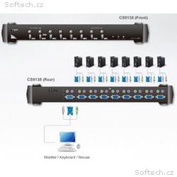 ATEN CS9138 KVM Switch 8 ports, OSD, PS2 Keyboard,