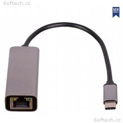 Akyga adaptér USB type C, RJ45, PVC, ABS, Stříbrný