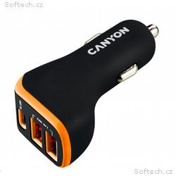 CANYON auto nabíječka C-08, 1xUSB-C (PD 18W) + 2xU
