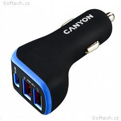 CANYON auto nabíječka C-08, 1xUSB-C (PD 18W) + 2xU