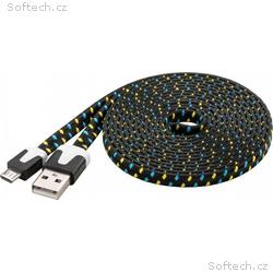 PremiumCord Kabel micro USB 2.0, A-B 2m, plochý te