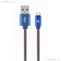 Gembird oplétaný denim USB-A, USB-C kabel 1m