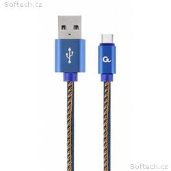 Gembird oplétaný denim USB-A, USB-C kabel 2m
