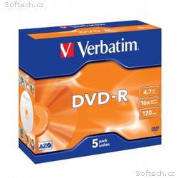VERBATIM DVD-R(5-Pack)Jewel, MattSlvr, 16x, 4.7GB