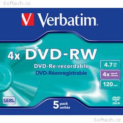 VERBATIM DVD-RW (4x, 4,7GB), 5ks, pack