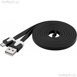 PremiumCord Kabel microUSB 2.0, A-B, plochý, černý