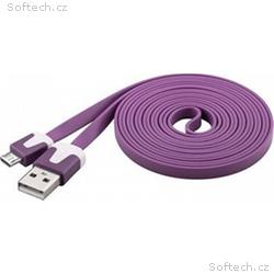 PremiumCord Kabel microUSB 2.0, A-B, plochý, fialo