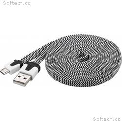 PremiumCord Kabel micro USB 2.0, A-B 2m, plochý te