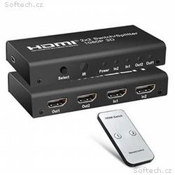 PremiumCord HDMI switch 2:2, 3D, 1080p, dálkové ov