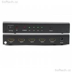 PremiumCord HDMI switch 4:1, kovový, dálkové ovl.