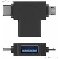 PremiumCord Adaptér USB-A na USB-C + micro USB-B