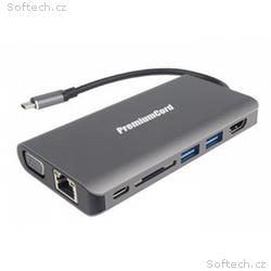 PremiumCord Převodník USB3.1 typ C na HDMI+VGA+RJ4