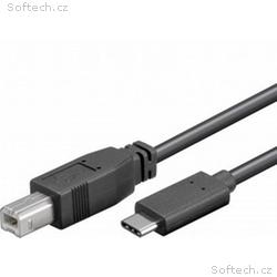 PremiumCord USB-C, male - USB 2.0 B, male, černý,1