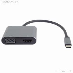 PremiumCord MST adaptér USB-C na HDMI + VGA, rozli