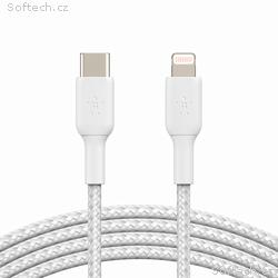 BELKIN kabel oplétaný USB-C - Lightning, 1m, bílý