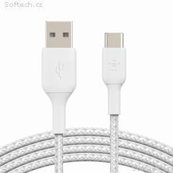 BELKIN kabel oplétaný USB-C - USB-A, 2m, bílý
