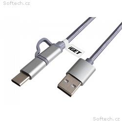 iGET G2V1 - USB kabel Micro USB, USB - C dlouhý pr