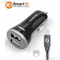 ALIGATOR 3.4A, 2xUSB, smart IC, černá, USB kabel p