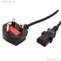 OEM Síťový napájecí kabel, 0,5m, UK plug, černý