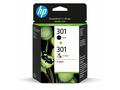 HP 301 - 2-balení - černá, barva (azurová, purpuro