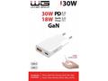 WG - Síťová nabíječka GaN 2x USB, 1x USB-C 30W + 1