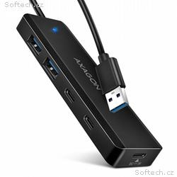 AXAGON HUE-C2A, 4× USB 5Gbps TRAVEL hub, 2× USB-A 