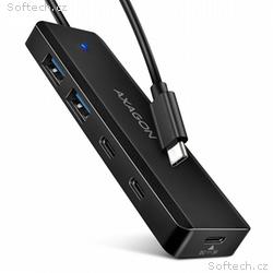 AXAGON HUE-C2C, 4× USB 5Gbps TRAVEL hub, 2× USB-A 