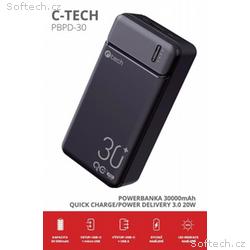 Powerbanka C-tech 30000mAh, Li-Pol, 20W, USB-C, US