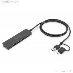 DIGITUS USB 3.0, Hub 4-Port, Slim Line with 120cm 