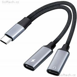 PremiumCord USB-C redukce 2-in-1 pro audio sluchát