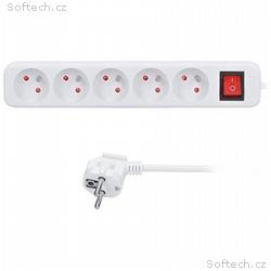 Solight prodlužovací přívod, 5 zásuvek, bílý, vypí