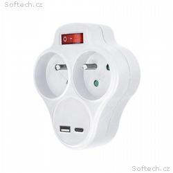 Solight rozbočka s USB A+C rychlonabíječkou 20W PD