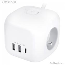 Solight 3z + USB A+C prodlužovací přívod - kostka,