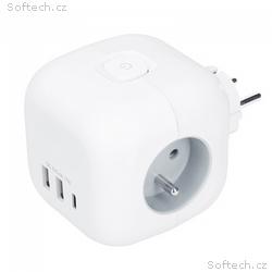 Solight rozbočka kostka, 3x 16A + USB A+C, bílá, v