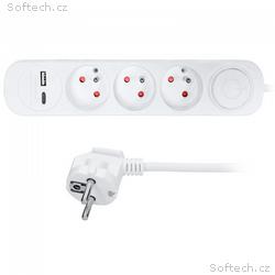 Solight 3z prodlužovací přívod s USB A+C nabíječko