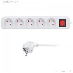 Solight prodlužovací přívod, 5 zásuvek, bílý, vypí