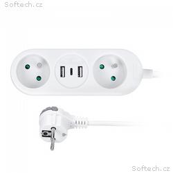 Solight 2z + USB A+C 17W, cestovní prodlužovací př