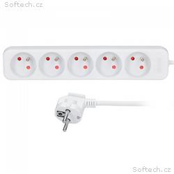 Solight prodlužovací přívod, 5 zásuvek, bílý, 1,5m