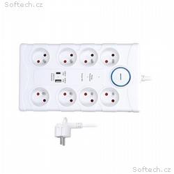 Solight přepěťová ochrana, 8z, USB A+C, 2m, bílá