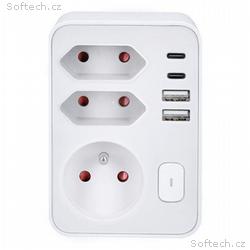 Solight rozbočka, 1x 16A + 2x 2,5A, 2xUSB A+C, bíl
