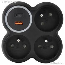 Solight rozbočka, 3x 15A, USB A+C rychlonabíječka 