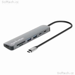 MANHATTAN Dokovací stanice USB-C 7v1, 1xHDMI, 2xUS