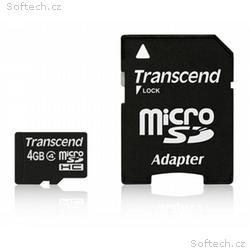 TRANSCEND MicroSDHC karta 4GB Class 4 + adaptér