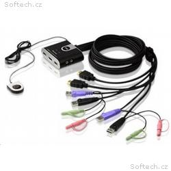 ATEN 2-port HDMI KVM USB2.0 mini, audio, 1.2m kabe