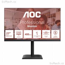 AOC, U27E4CV, 27", IPS, 4K UHD, 60Hz, 4ms, Černá, 