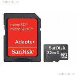 Sandisk, micro SDHC, 32GB, Class 4, + Adaptér, Čer