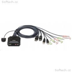 ATEN 2-port DisplayPort KVM s kabelovým přepínačem